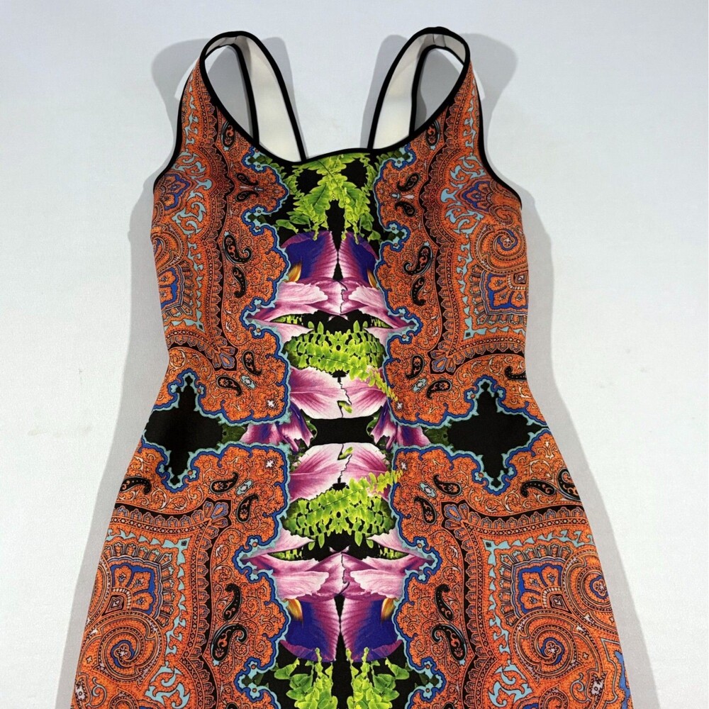 Clover Canyon Womens Orange Floral Sleeveless Stretch Party Sheath Dress Sz S - Picture 2 of 13